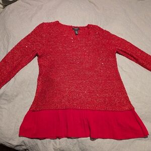 Alfani Red Sweater with Pleated Hem Size M